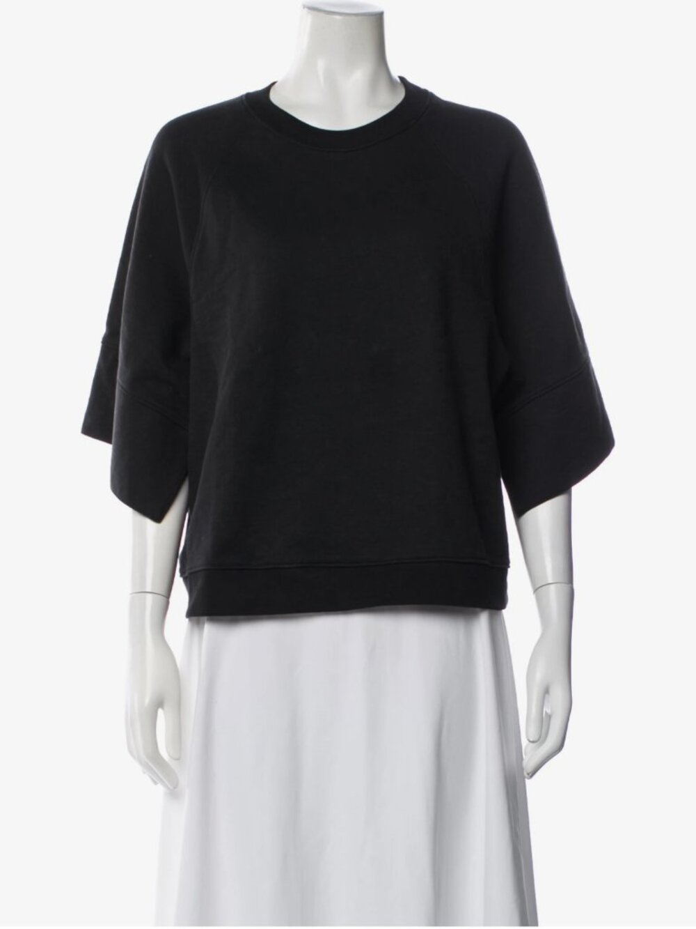 Tibi | Black Crewneck Easy Short-Sleeve Sweatshirt